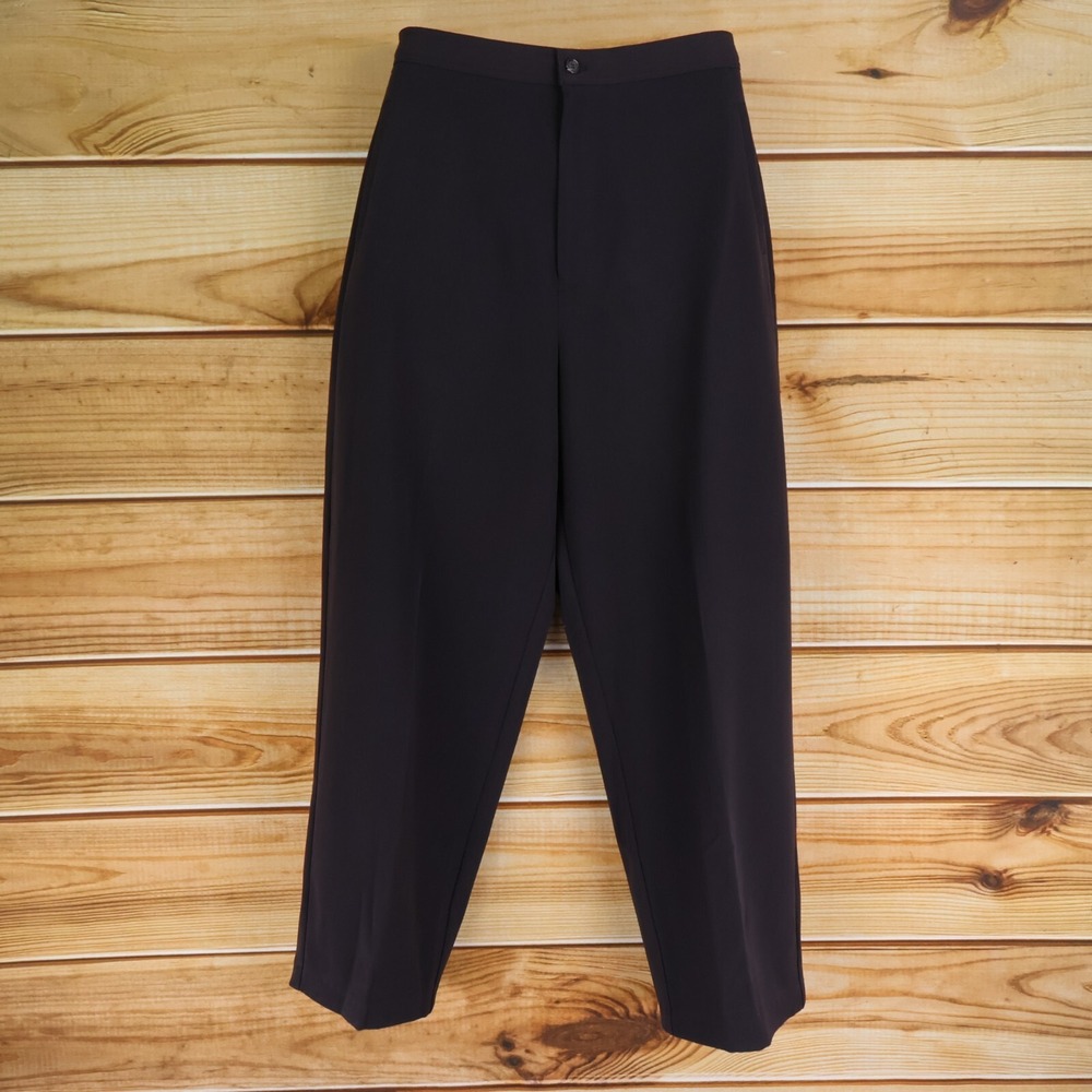 Briggs New York Stretch Waist Dress Pants Womens Sz 14 Very Dark Brown High Rise